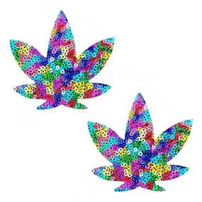 UniPoo Multicolor Sequin Mesh Dope AF Weed Leaf Nipple Cover Pasties