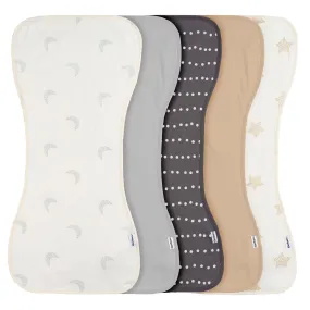 5-Pack Baby Neutral Stars & Moons Jersey Burp Cloths