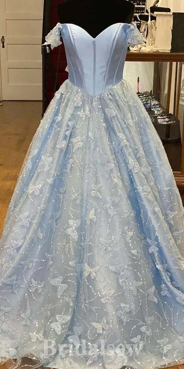 A-line Blue Off Shoulder Fashion Elegant Stylish Evening Long Prom Dresses PD1123