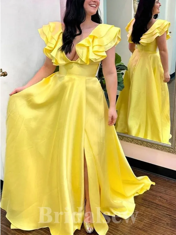 A-line Yellow Satin New Gorgeous Modest Stylish Long Women Party Evening Prom Dresses PD998