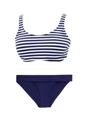 Alba Navy Striped Bikini Set Maternity Swimsuit - Blue