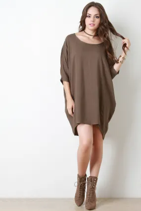 Casual Bat Wing Sleeve Boat Neck Midi Dress