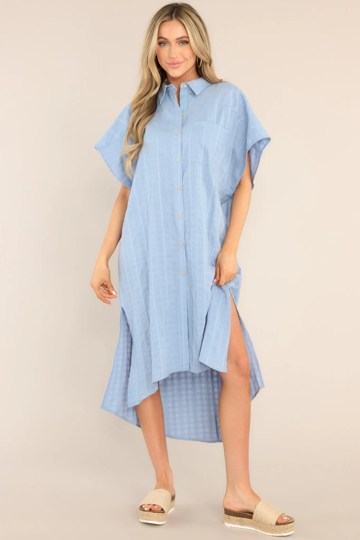 Choose Joy Sky Blue Midi Shirt Dress