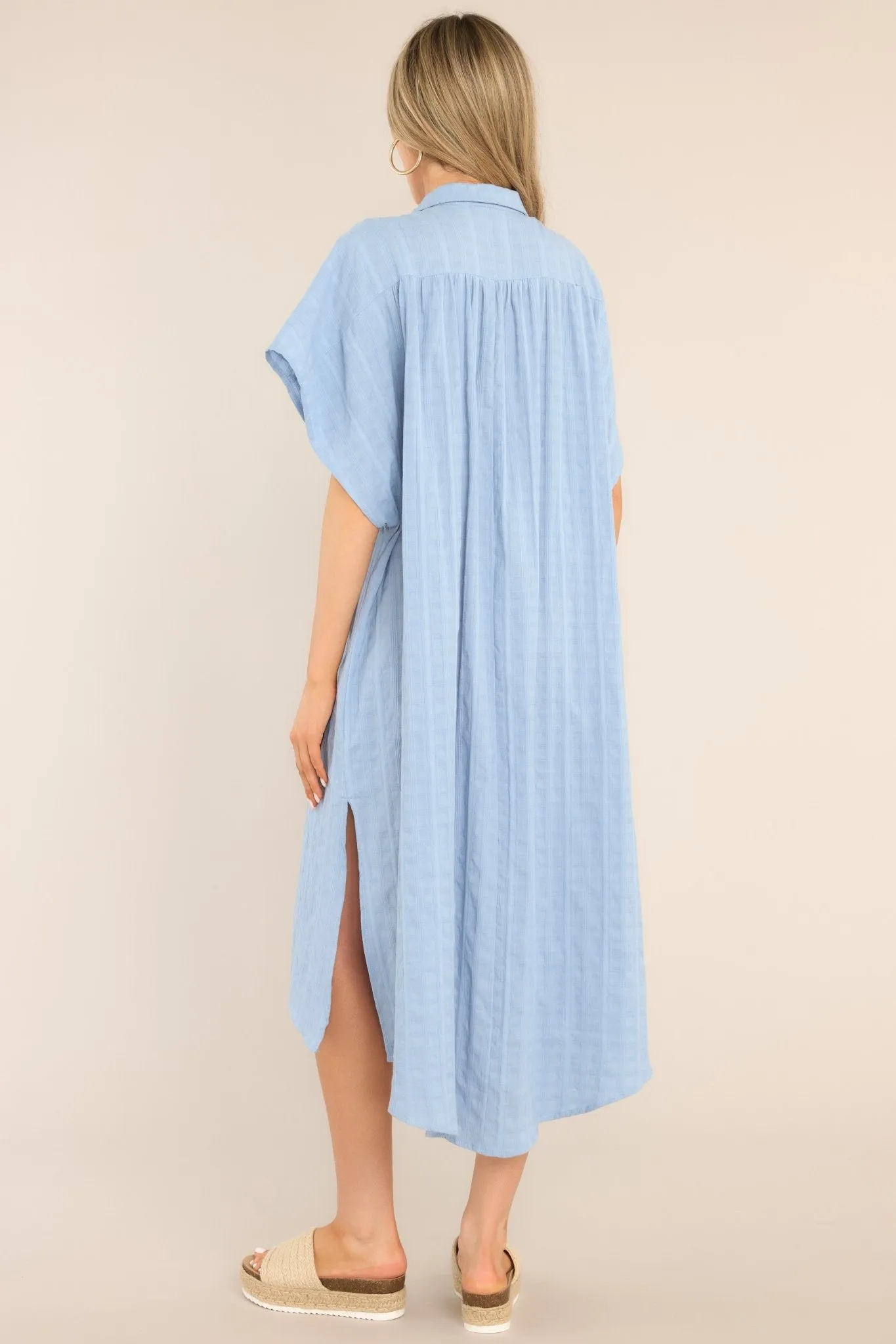 Choose Joy Sky Blue Midi Shirt Dress