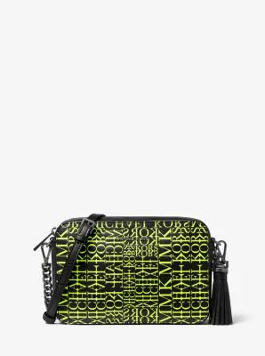 Ginny Medium Newsprint Logo Leather Crossbody Bag