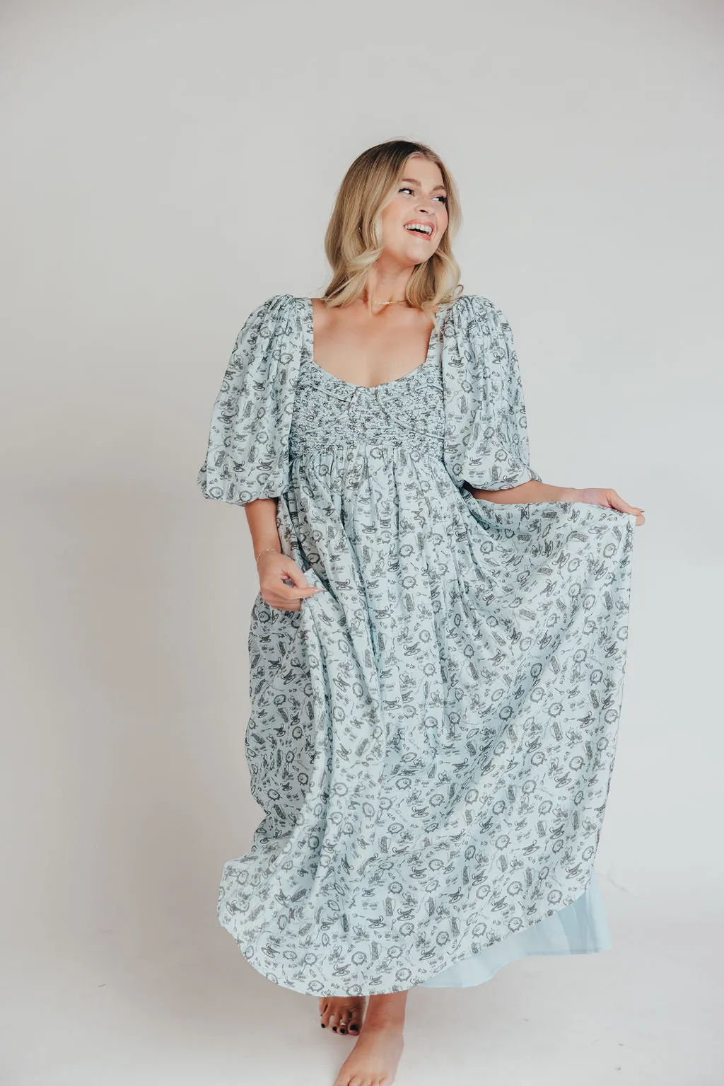 Harlow Maxi Dress in Blue Vintage Tea - Bump Friendly & Inclusive Sizing (S-XL)