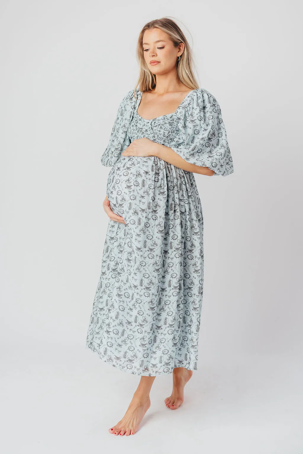 Harlow Maxi Dress in Blue Vintage Tea - Bump Friendly & Inclusive Sizing (S-XL)