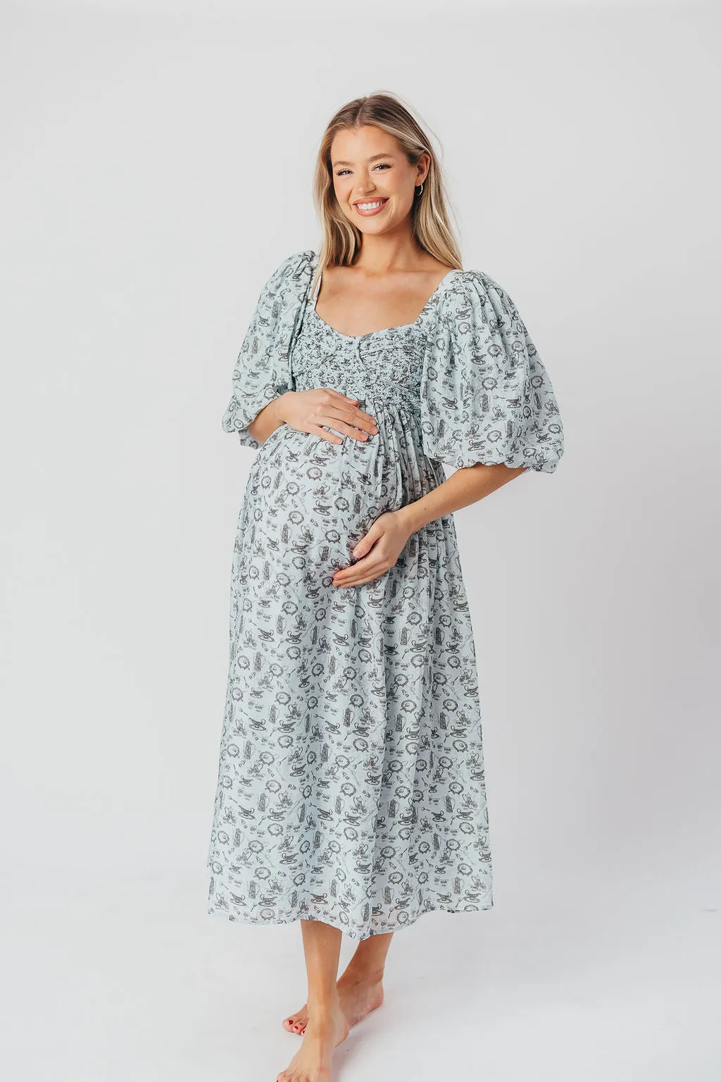 Harlow Maxi Dress in Blue Vintage Tea - Bump Friendly & Inclusive Sizing (S-XL)