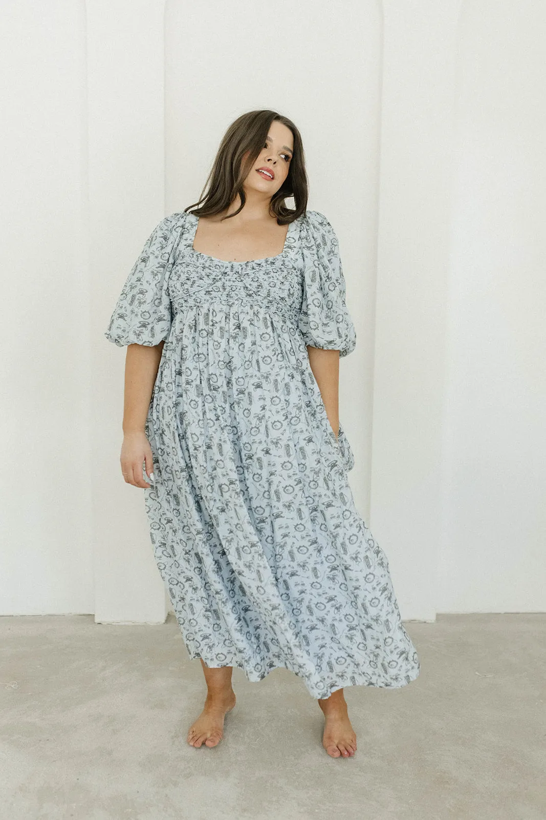 Harlow Maxi Dress in Blue Vintage Tea - Bump Friendly & Inclusive Sizing (S-XL)