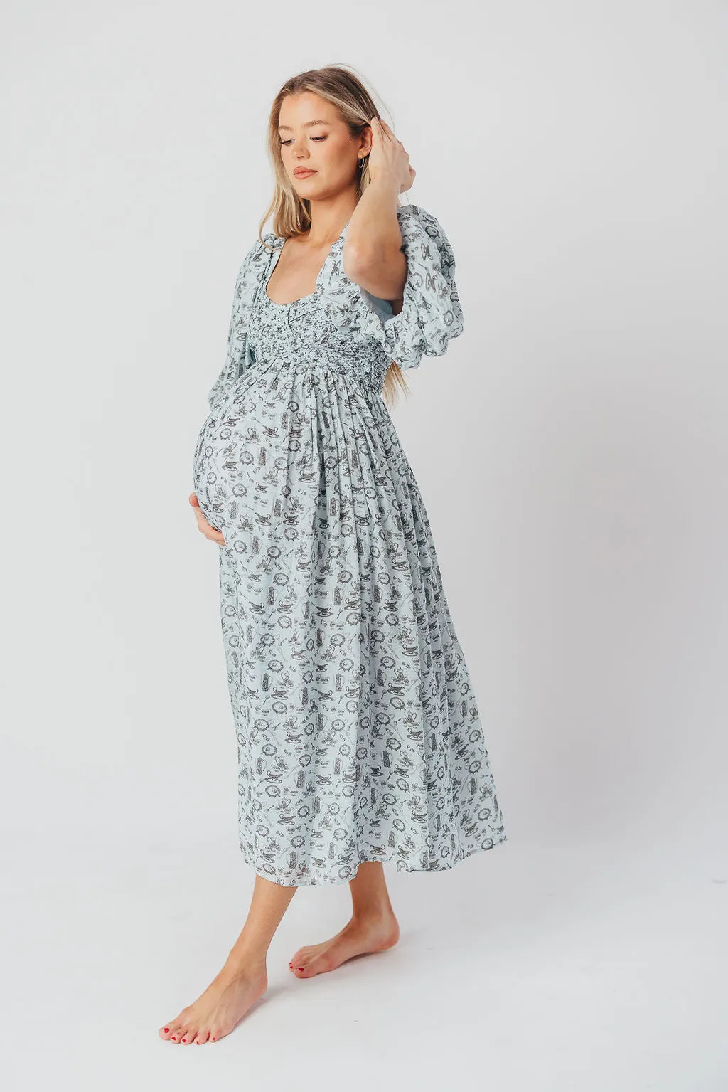 Harlow Maxi Dress in Blue Vintage Tea - Bump Friendly & Inclusive Sizing (S-XL)