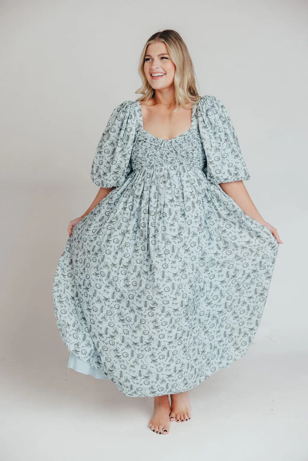 Harlow Maxi Dress in Blue Vintage Tea - Bump Friendly & Inclusive Sizing (S-XL)