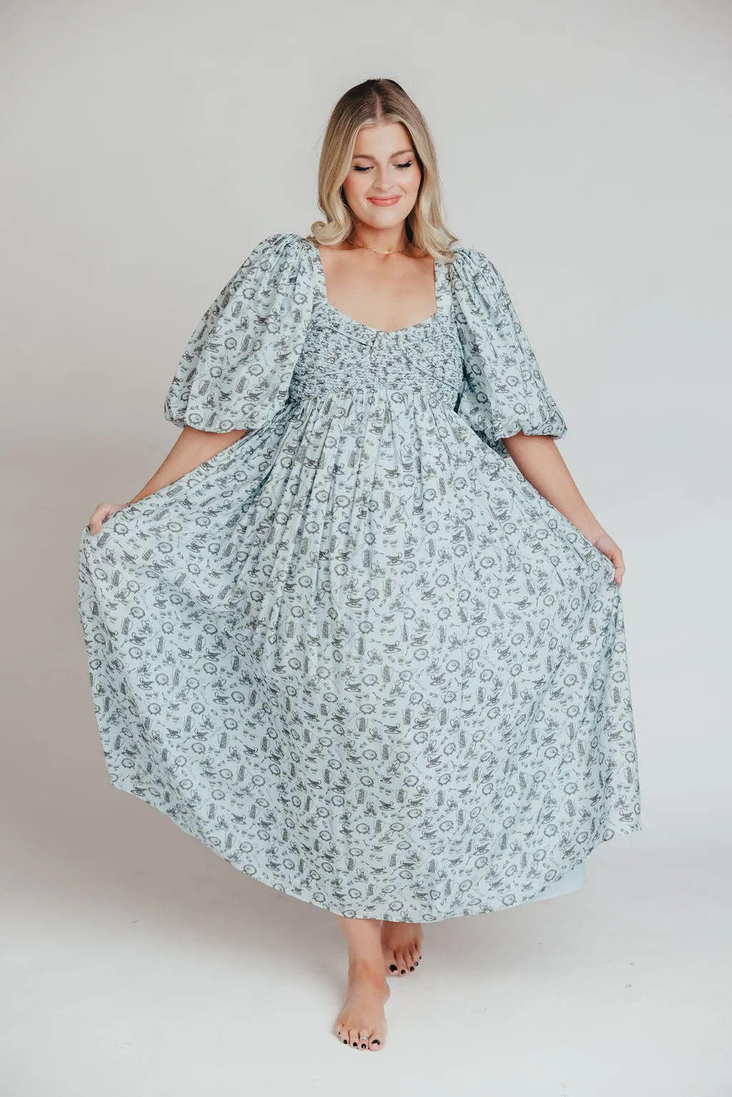 Harlow Maxi Dress in Blue Vintage Tea - Bump Friendly & Inclusive Sizing (S-XL)