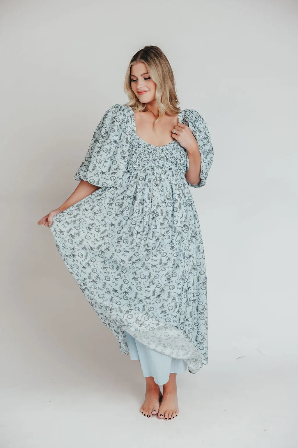 Harlow Maxi Dress in Blue Vintage Tea - Bump Friendly & Inclusive Sizing (S-XL)