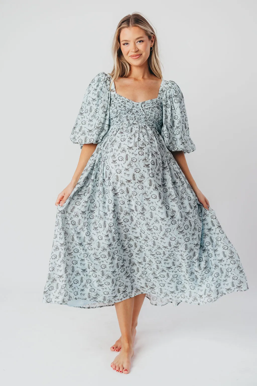 Harlow Maxi Dress in Blue Vintage Tea - Bump Friendly & Inclusive Sizing (S-XL)