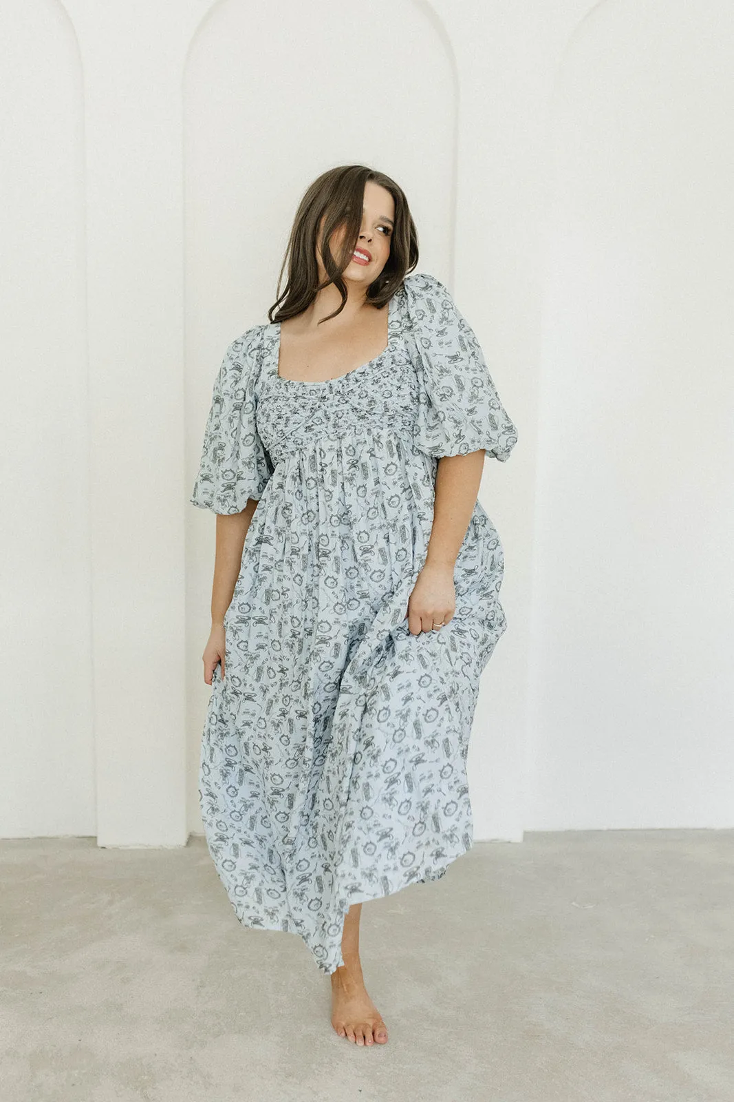 Harlow Maxi Dress in Blue Vintage Tea - Bump Friendly & Inclusive Sizing (S-XL)