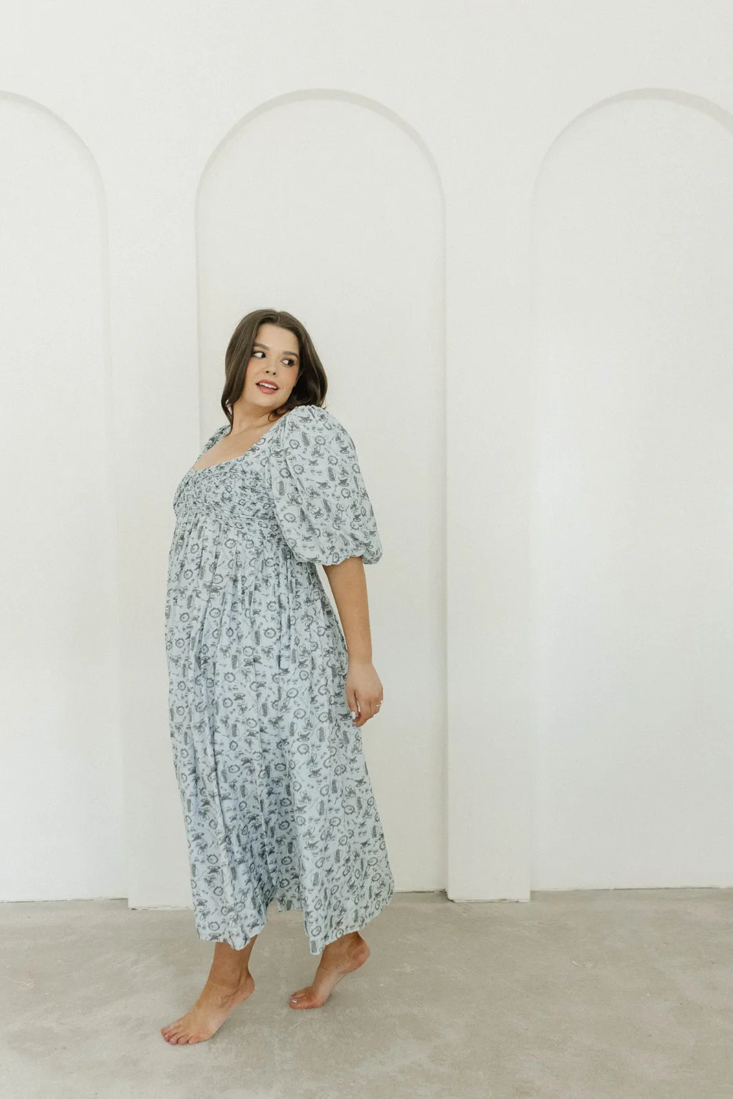 Harlow Maxi Dress in Blue Vintage Tea - Bump Friendly & Inclusive Sizing (S-XL)