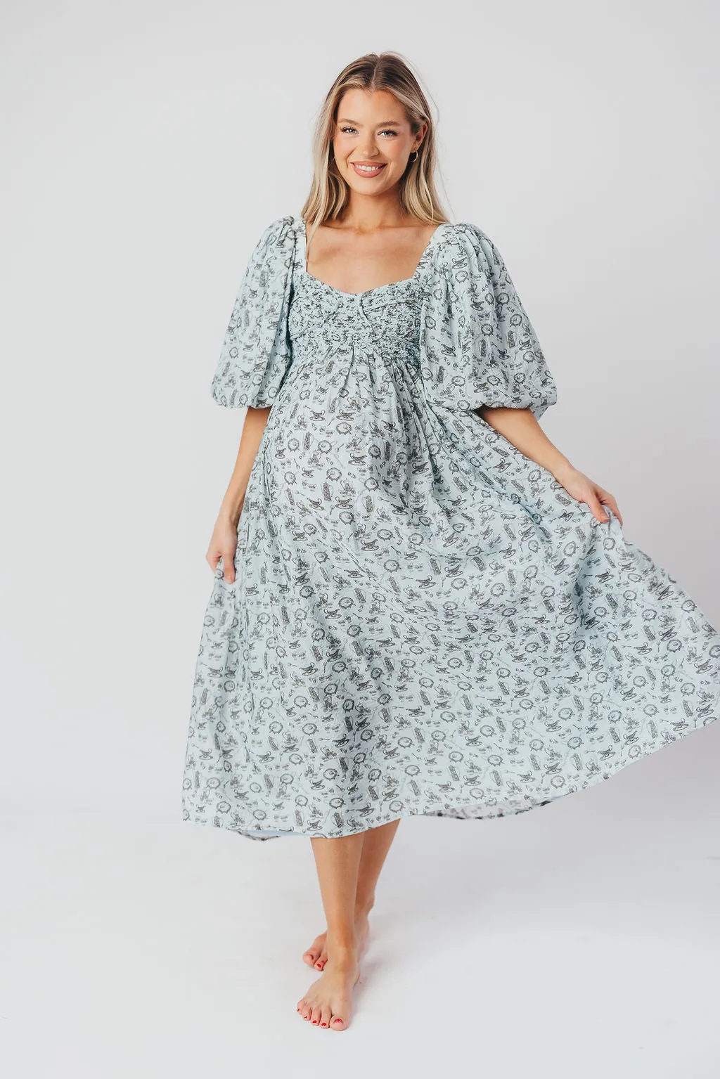 Harlow Maxi Dress in Blue Vintage Tea - Bump Friendly & Inclusive Sizing (S-XL)