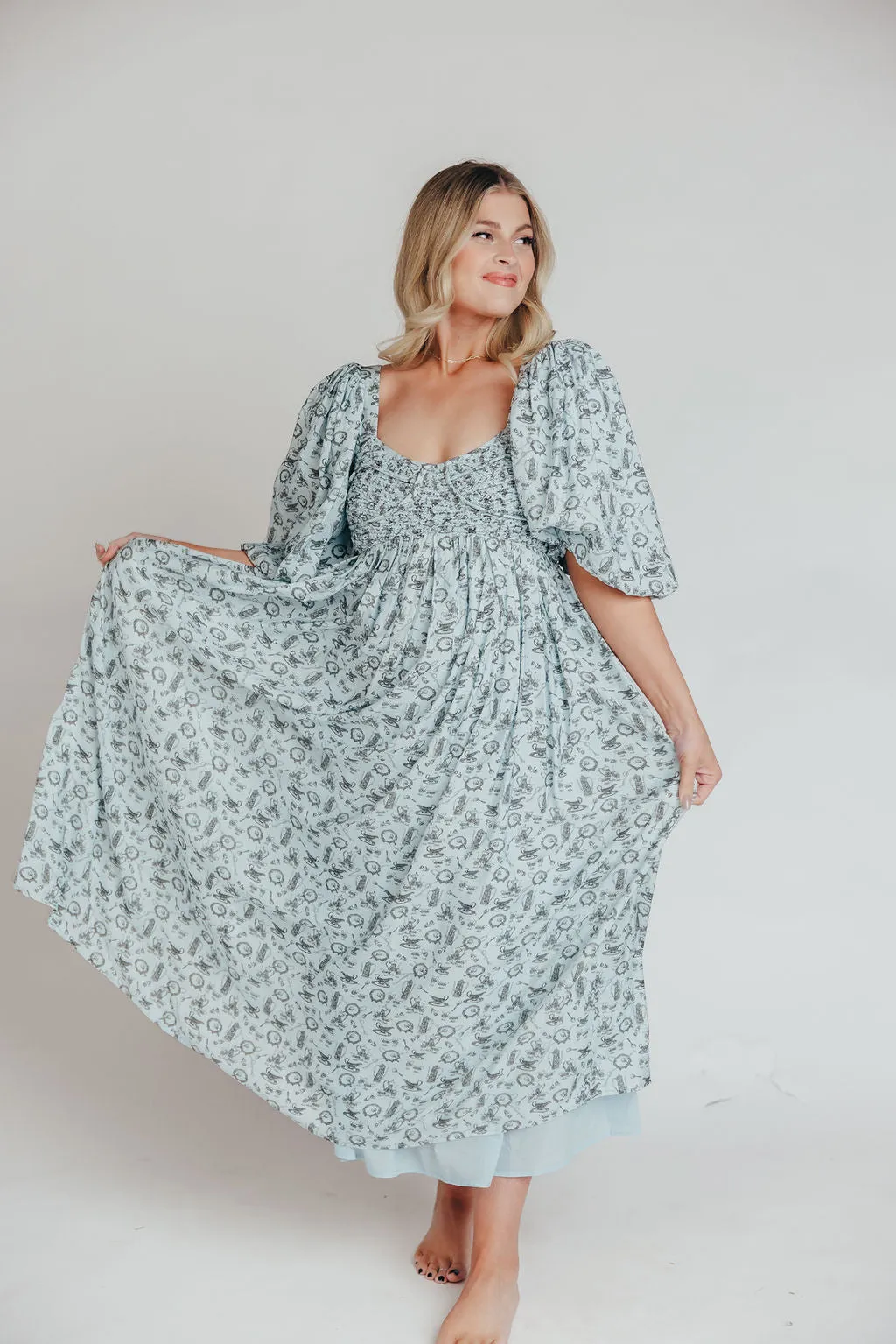 Harlow Maxi Dress in Blue Vintage Tea - Bump Friendly & Inclusive Sizing (S-XL)