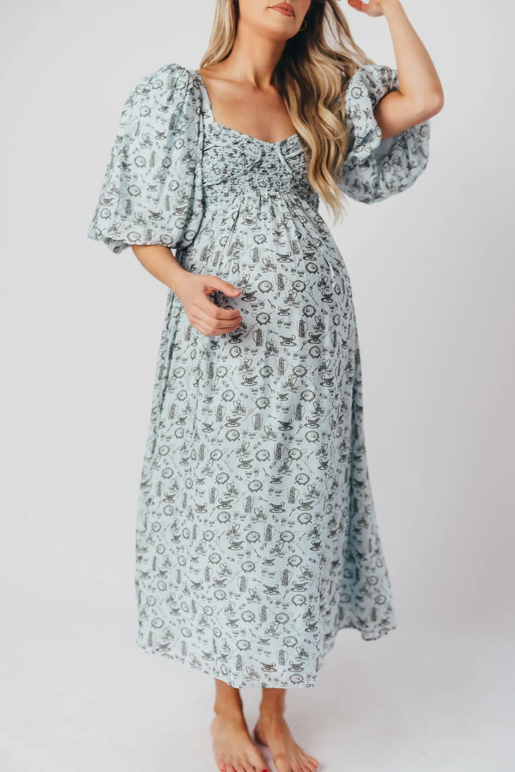 Harlow Maxi Dress in Blue Vintage Tea - Bump Friendly & Inclusive Sizing (S-XL)