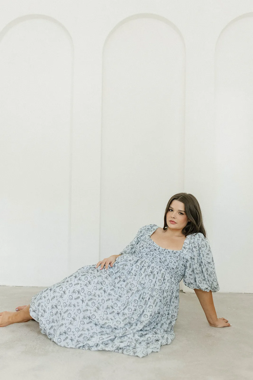 Harlow Maxi Dress in Blue Vintage Tea - Bump Friendly & Inclusive Sizing (S-XL)