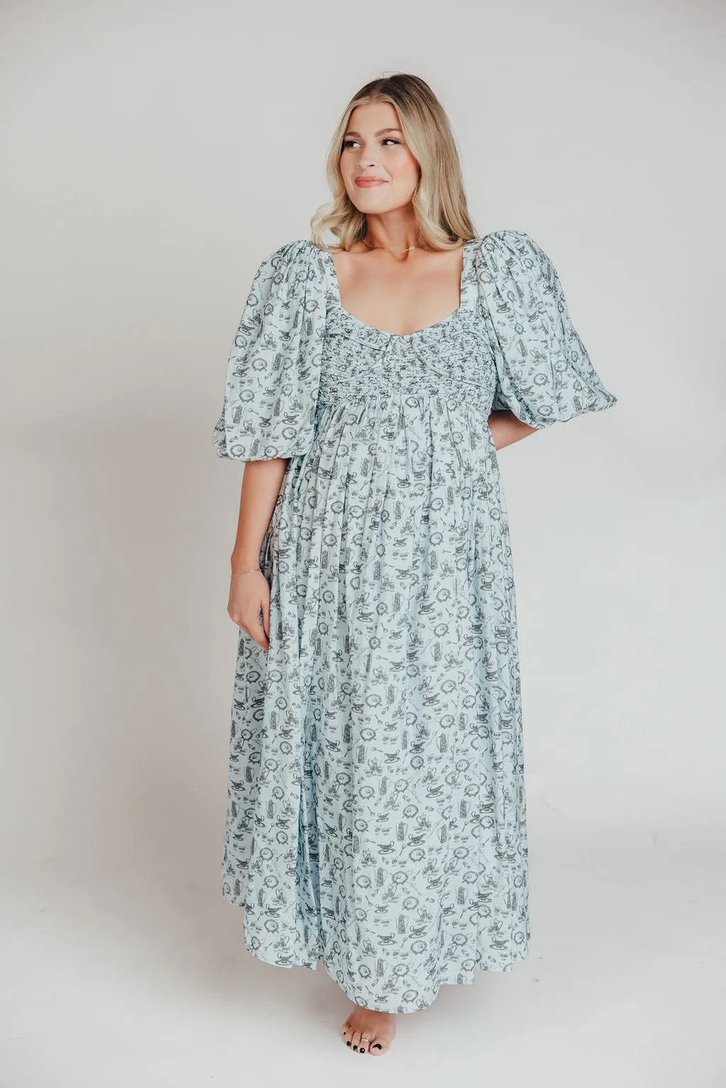 Harlow Maxi Dress in Blue Vintage Tea - Bump Friendly & Inclusive Sizing (S-XL)