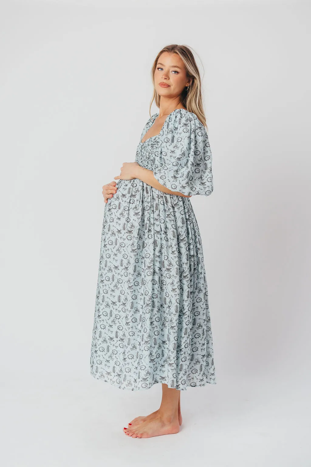 Harlow Maxi Dress in Blue Vintage Tea - Bump Friendly & Inclusive Sizing (S-XL)