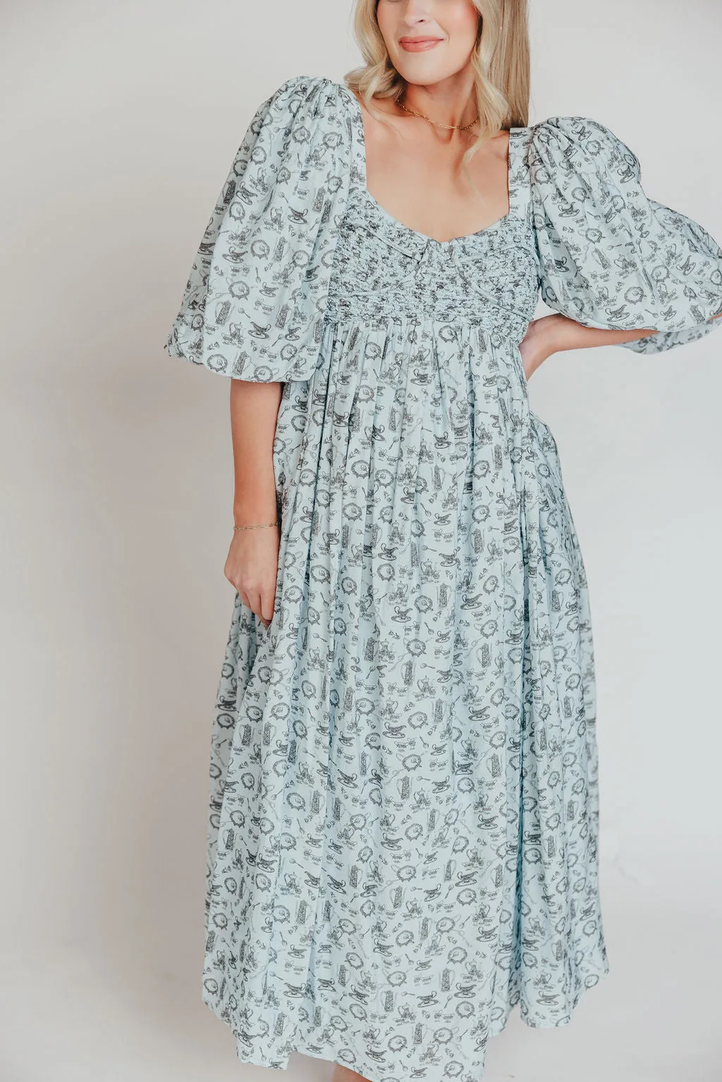 Harlow Maxi Dress in Blue Vintage Tea - Bump Friendly & Inclusive Sizing (S-XL)