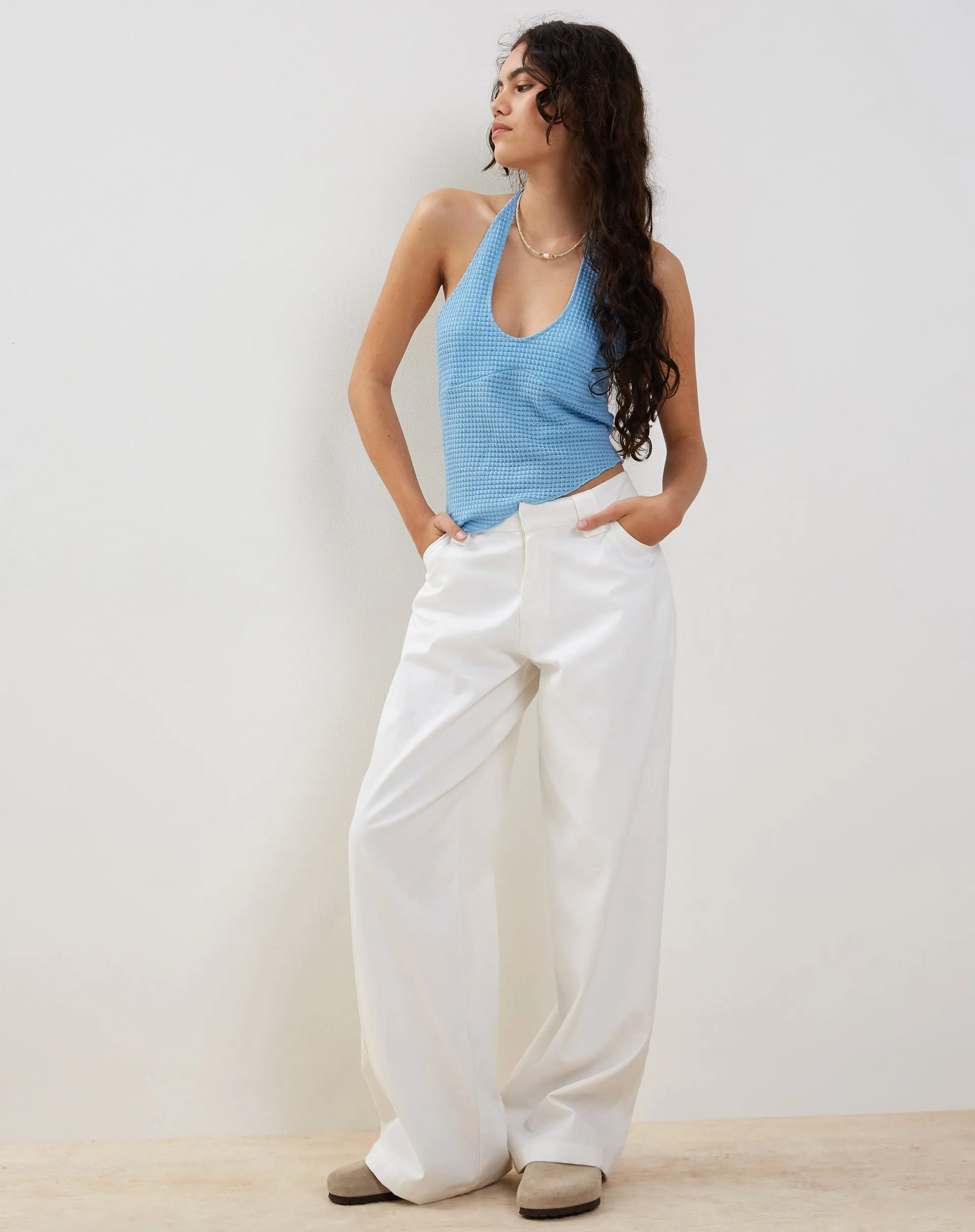 Kaomy Wide Leg Trouser in White