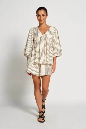 Panama Stripe Babydoll Top - Cream/Black