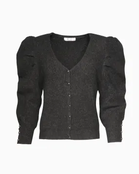 Puff Sleeve Knit Cardigan in Charcoal