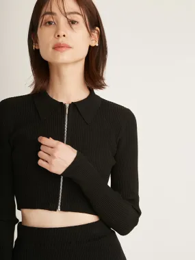 Sustainable Long Sleeve Zip Up Knit Crop Top