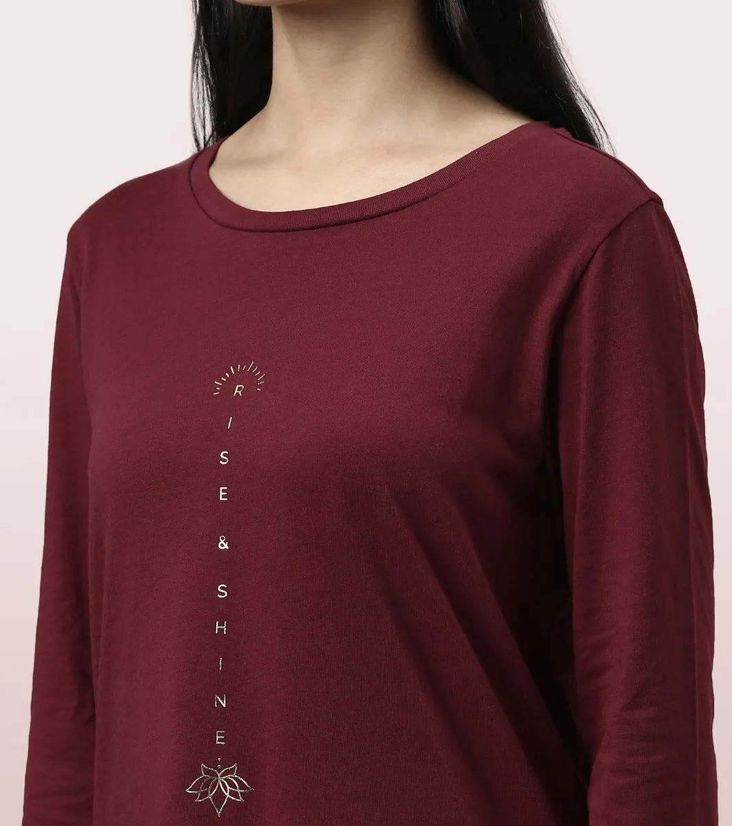 Tunic Tee – Solid | Long Sleeve Tunic Tee With Side Slit & Mindful Graphic