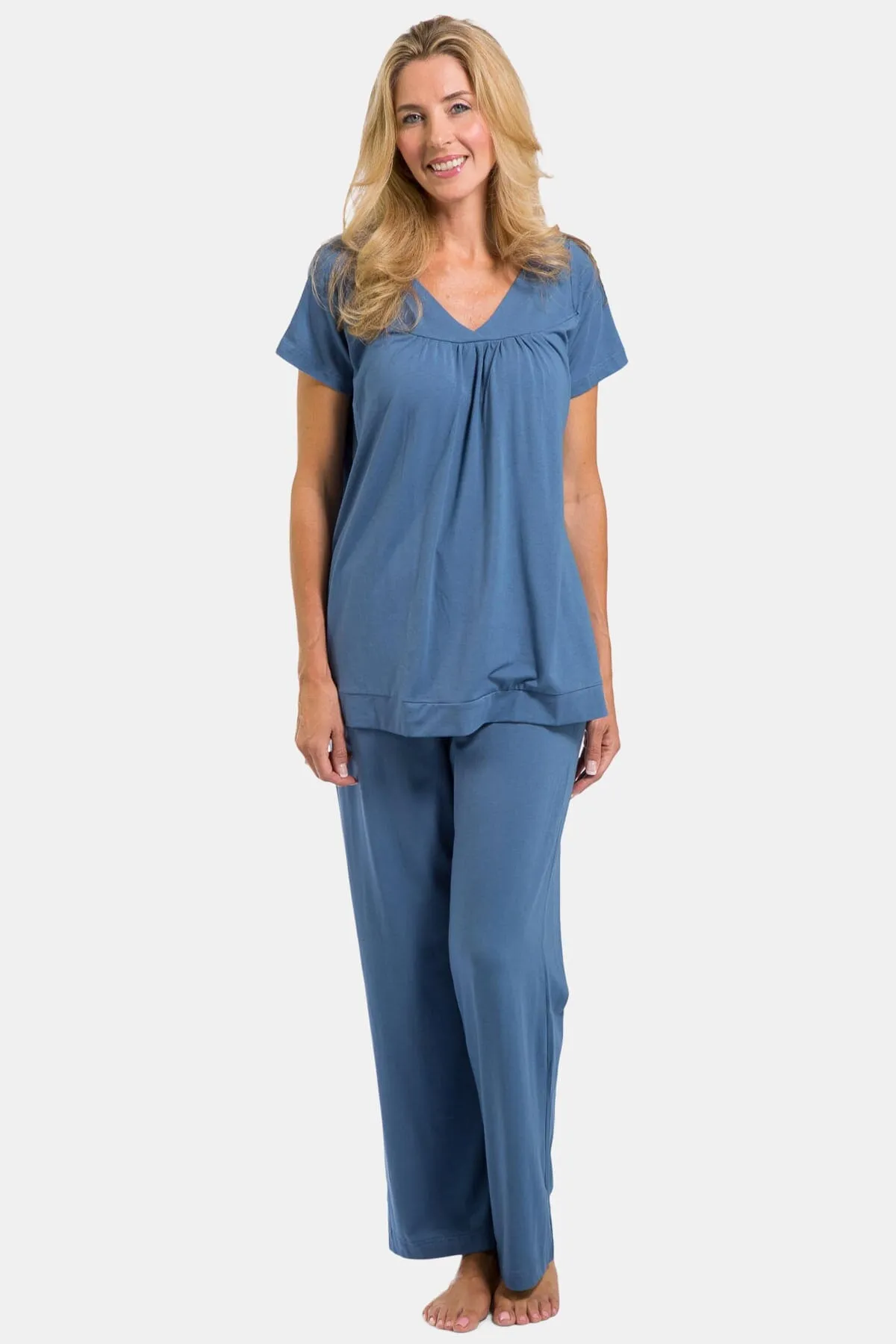 Women's Jersey Pajama Set with Gift Box- Short Sleeve Top and Full Length Pant